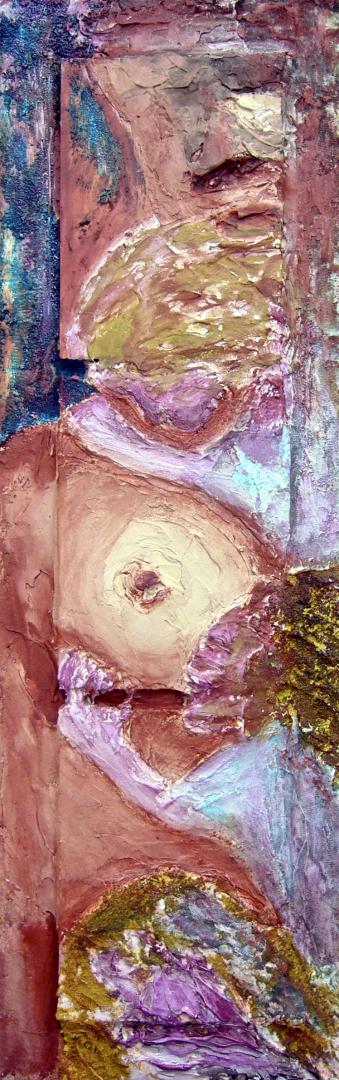 Maternité - tecnique mixte sur bois, 64 x 20'5 cm, 2002